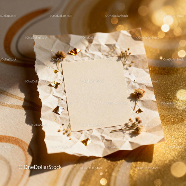 Pusta papier vintage z suszonymi kwiatami i złotą dekoracją