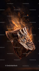 Juicy Steak on Fire with Flames and Sparks Effect