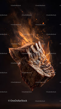 Juicy Steak on Fire with Flames and Sparks Effect