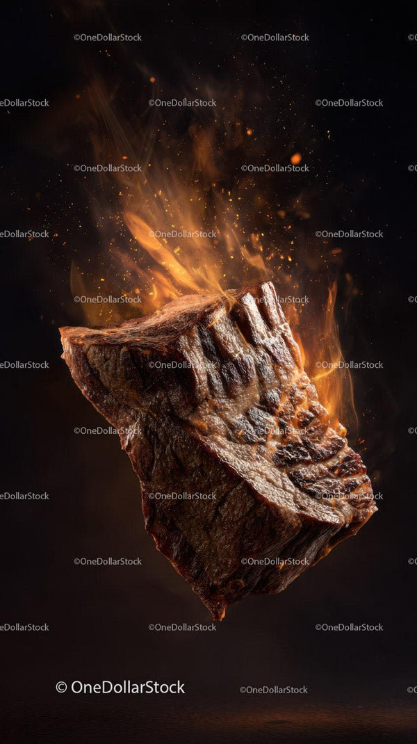 Juicy Steak on Fire with Flames and Sparks Effect
