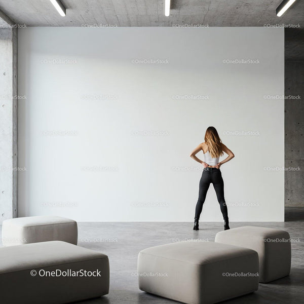 Woman standing confidently in modern minimalist space JPG Mockup Image