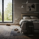 Modern Minimalist Bedroom with Large Window and Cozy Decor