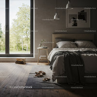 Modern Minimalist Bedroom with Large Window and Cozy Decor