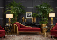 Elegant red chaise lounge in luxurious living room