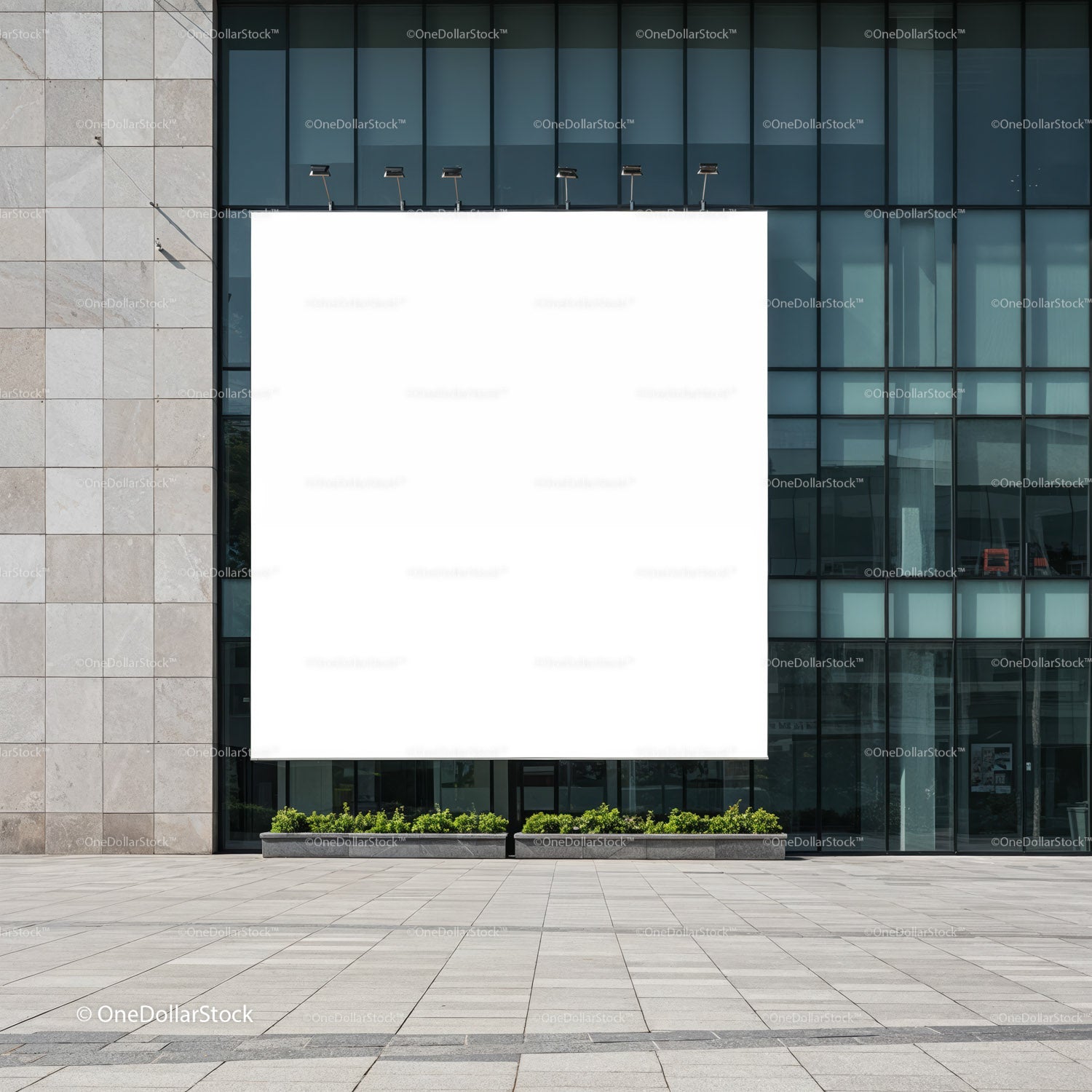 Large blank billboard on modern office building facade