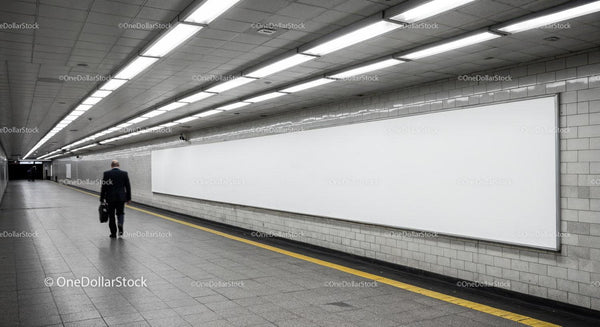 Empty Subway Tunnel with Station Corridor and Advertising Space JPG Mockup Image