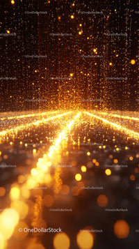 Abstract Golden Light Trail with Sparkling Particles and Dynamic Motion