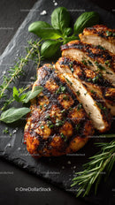 Herb-Garnished Grilled Chicken Breast with Fresh Greens
