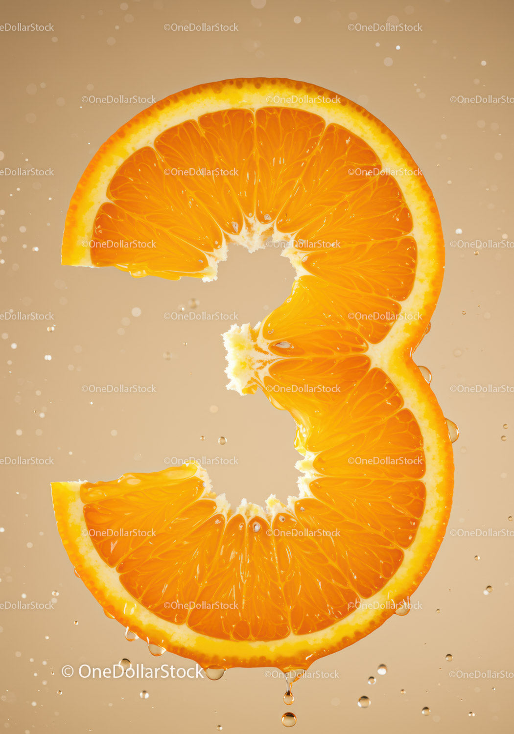 Fresh Orange Slice Shaped Like Number Three