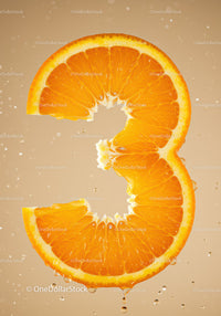 Fresh Orange Slice Shaped Like Number Three
