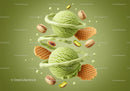 Floating Pistachio Ice Cream Scoops with Wafer and Nuts