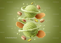 Floating Pistachio Ice Cream Scoops with Wafer and Nuts