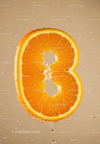Fresh juicy orange slice shaped like number eight