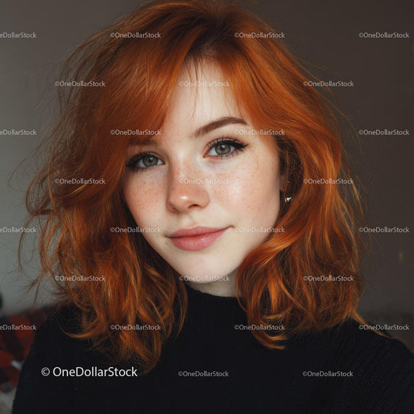 Vibrant Red-Haired Woman with Blue Eyes and Freckles