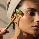 Close-Up of Woman Using Jade Roller for Facial Skin Care