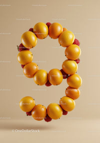Creative Number Nine Made of Oranges and Raspberries