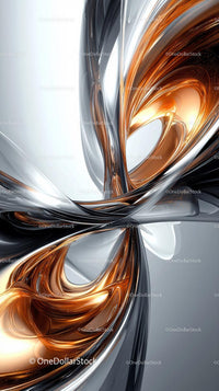 Futuristic Metallic Swirling Abstract Background with Copper and Silver Tones