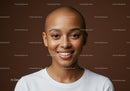 Close-up of Smiling Woman with Freckles and Bald Head