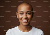 Close-up of Smiling Woman with Freckles and Bald Head