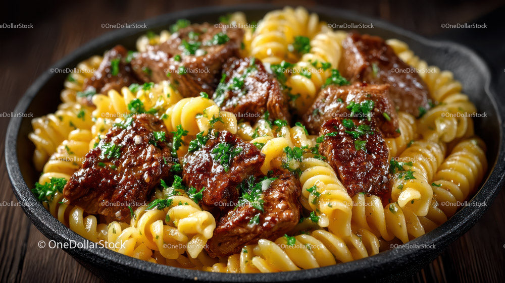 Hearty Beef Stew with Fusilli Pasta and Fresh Parsley