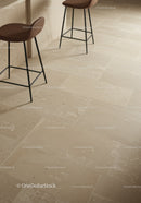 Beige Tile Floor with Modern Bar Stools and Minimalist Interior