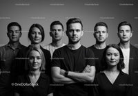 Confident diverse young adults standing united in studio