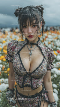 Young Woman with Edgy Hairstyle and Floral Top Outdoors