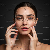 Woman with Facial Markings for Cosmetic Surgery and Skin Treatment