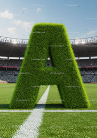 Large grass letter A on a vibrant soccer field