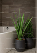 Indoor Green Foliage in Elegant Black Pots for Modern Bathroom