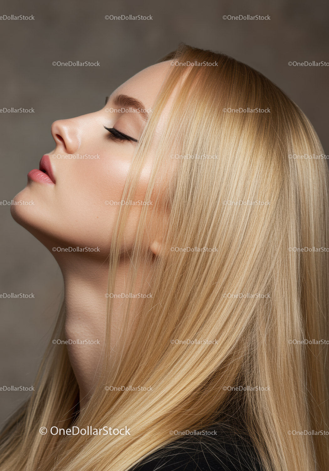 Profile of peaceful woman with long blonde hair