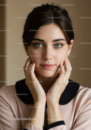 Elegant Young Woman with Bright Blue Eyes and Soft Smile
