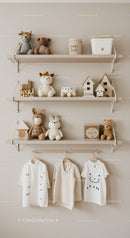Cozy Children's Room with Plush Toys and Wooden Decor Shelves