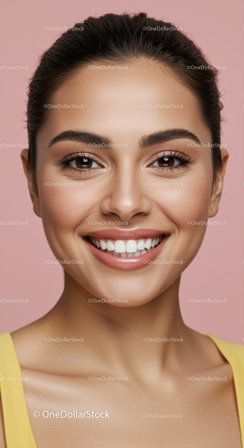 Close-up of smiling woman with flawless skin
