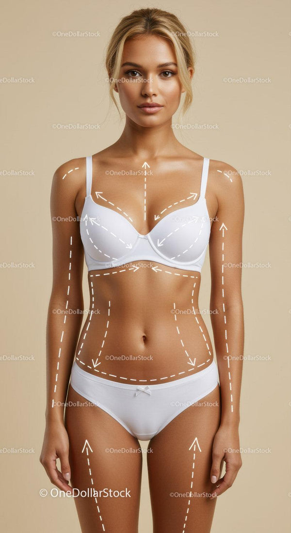 Elegant Woman in White Lingerie with Body Contour Markings