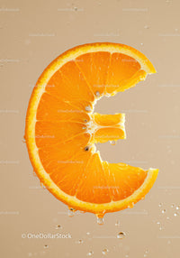 Fresh orange slice submerged in clear water droplets