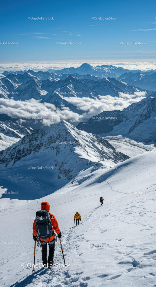 Wyprawa na zaśnieżone góry z alpinistami wspinającymi się na alaskie szczyty