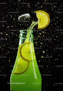 Refreshing lime soda with lemon slice and sparkling bubbles
