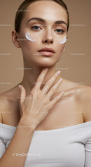 Close-up of Beautiful Woman Applying Skincare Cream in Studio