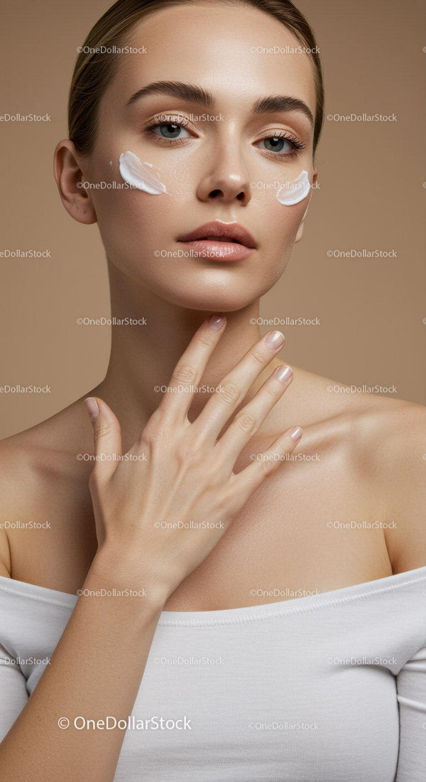Close-up of Beautiful Woman Applying Skincare Cream in Studio