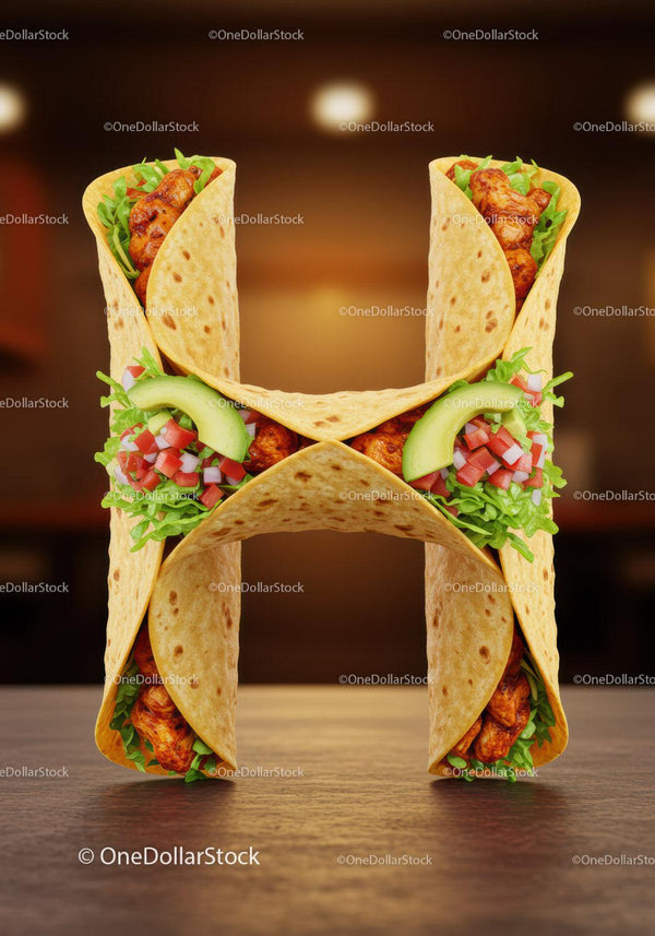 Tasty Chicken Tacos Arranged in Letter H Shape