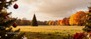 Decorated Christmas tree in autumn park landscape
