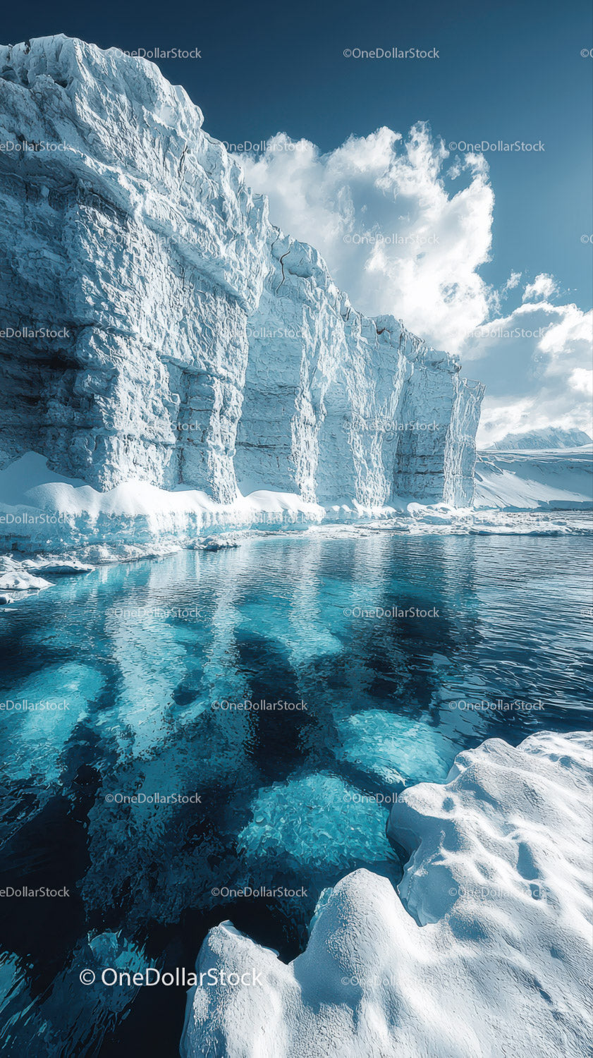Majestic Glacier and Iceberg Reflection in Cold Arctic Environment