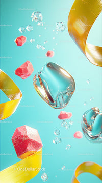 Colorful Ice Cubes and Ribbons in a Bright Abstract Composition