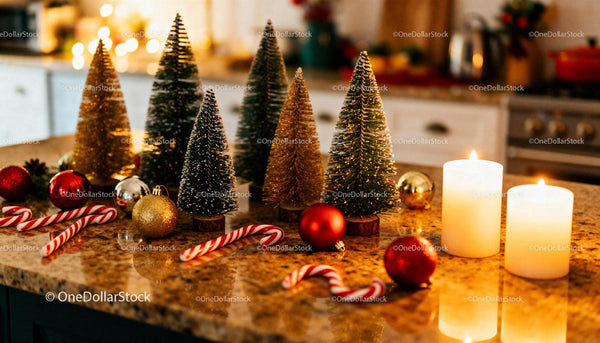 Festive Christmas Decorations on Kitchen Island