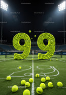 Tennis Court with Creative Number Ninety Nine Formed by Balls