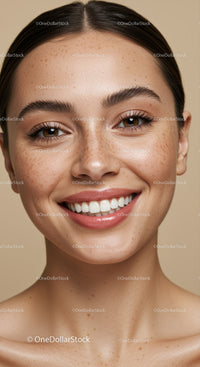 Close Up Smiling Woman with Natural Freckles