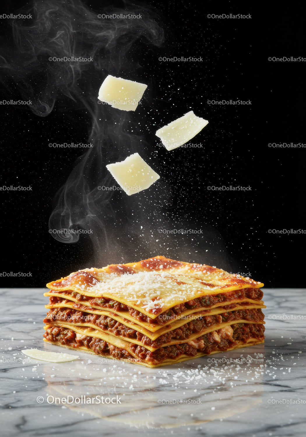 Freshly Served Layered Lasagna with Melting Cheese