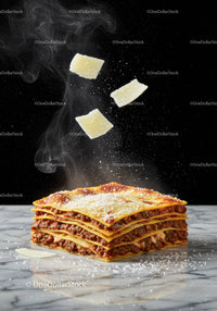 Freshly Served Layered Lasagna with Melting Cheese