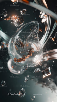 Glass Shattering Explosion with Flying Debris in High-Speed Photography